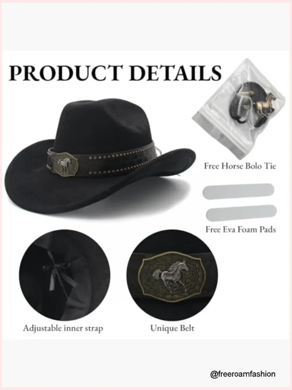 Western Cowboy Hat with Horse Bolo Tie, Suede Cattleman Hat, Unisex